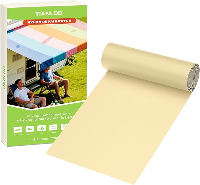 Awning Repair Tape,Tent Patch kit,Waterproof Repair Tape kit of RV Awning,Boat Covers,Canvas,Vinyl Fabric,Tarp,Sail-4x78in（Beige）