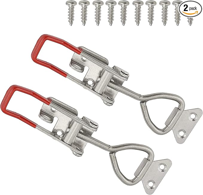 2Pack Stainless Steel 304 Adjustable Toggle Clamp Catch Clasp With Lock Hole, Heavy Duty Quick Release Clamp Anti-Slip Push Pull Toggle Clamp w/Free Screws (Model: 4001 with Lock Hole-S)