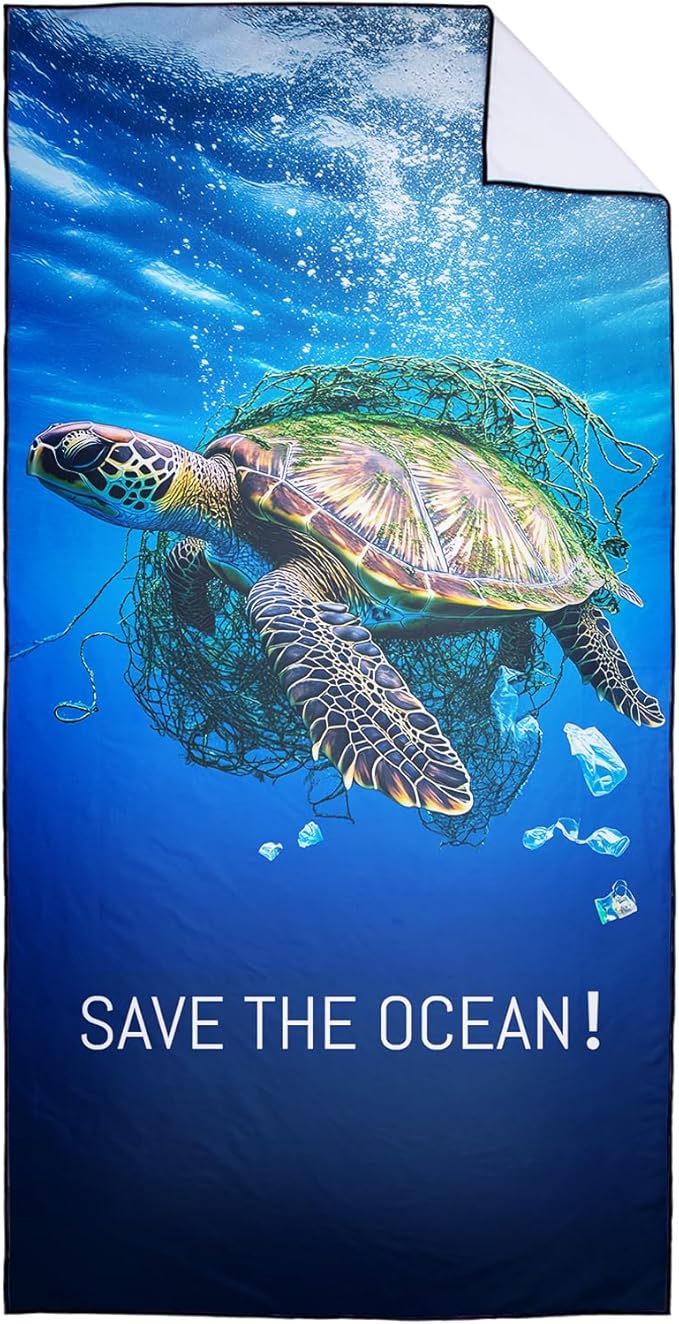 Protect Marine Life Beach Towel Oversized 36" x 72", Thin Lightweight Sand Free Quick Dry Microfiber Towel for Swimming Pool Cruise Camping Travel