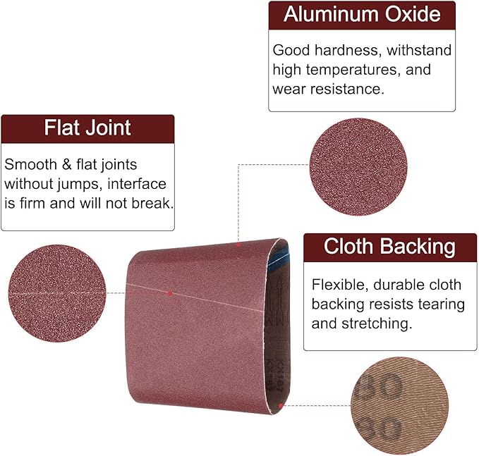 uxcell 10pcs 8" x 19" Sanding Belts 80 Grits Aluminum Oxide Abrasive Belt Sander Paper Sanding Papers for Metal Wood Grinding Polishing, Reddish Brown