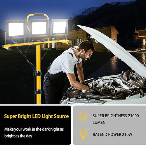 21000 Lumen Work Lights with Stand, 2 Adjustable Head LED Work Light, with Adjustable and Foldable Tripod Stand, Waterproof Lamp with Individual Switch with 6500 Kelvin Color Temperature