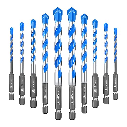 Carbide Drill Bit Set - Dry Drill Bit Set for Masonry, Concrete, Bricks, Wood, Plastic etc(4/5/6/8/10MM*2 Quick-fit Shank)