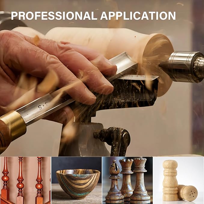 HAUTMEC Pro HSS Wood Lathe Turning Chisel Set 8 Pcs, Lathe Chisel Set with 3 Gouge 2 Skew 1 Spear Point 1 Parting 1 Round Nose Tools with 1680D Tool Bag for Professionals and Beginners - HTWCH25028