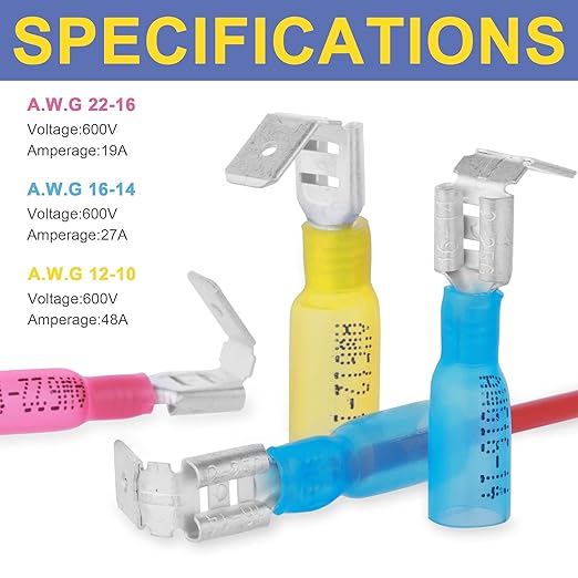 haisstronica 200PCS Heat Shrink Piggyback Spade Connectors, 22-10 AWG Piggyback Wire Connectors, Quick Disconnect Piggyback Terminals (3Colors/3Sizes)