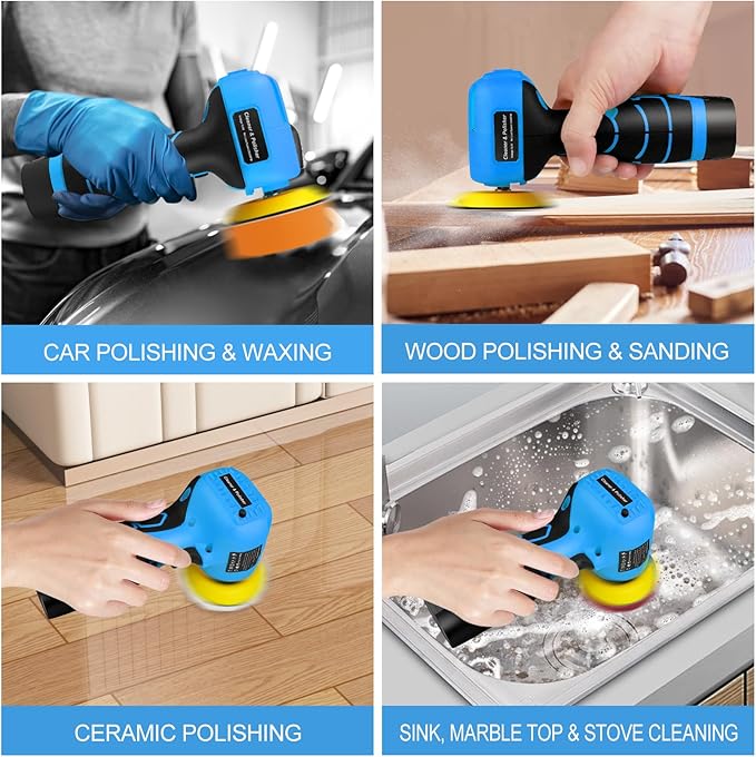 Cordless Sander, 3" Palm Sander with 2Pcs 16.8V 3.0Ah Batteries, 3500RPM Mini Polisher, 30 Accessories Sander Tool for Sanding/Polishing/Waxing/Cleaning