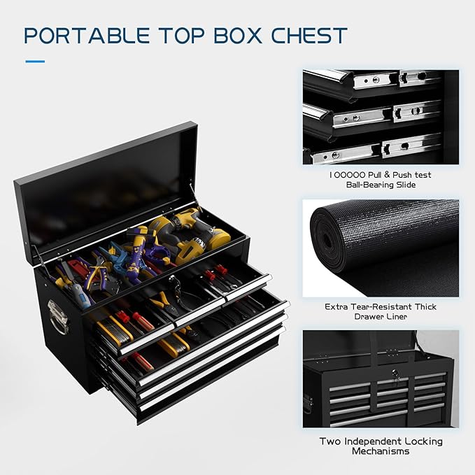 8-Drawers Large Tool Chest, 2-in-1 Detachable Garage Rolling Tool Box Metal Tool Storage Cabinet Removable Lockable Tool Cart with Wheels and Drawers
