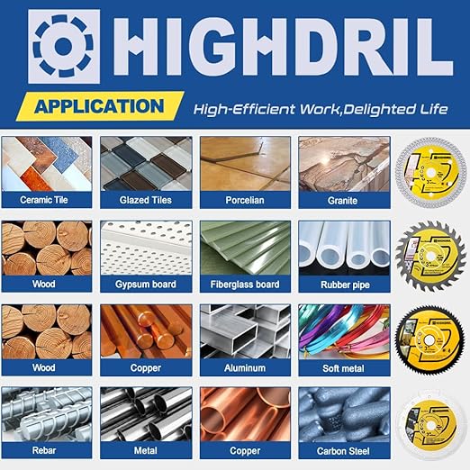HIGHDRIL 3" 75mm Circular Saw Blade Set 4pcs - Diamond/HSS/TCT Cutting Disc for Angle Grinder Cutting Metal Copper Aluminum Tile Marble Granite Plastic Wood