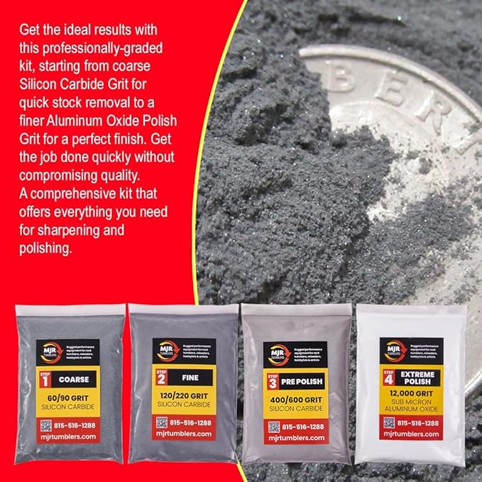 Refill Grit Kit w MJR Tumblers Premium Quality Extreme Polish 12,000 Grit Sub Micron Aluminum Oxide Polish for Unparalleled Result. For 25lb Rock Tumblers w Silicon Carbide, Disabled and Veteran Owned