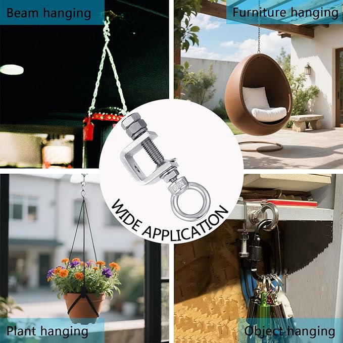 6-Pack Small C Clamps – 304 Stainless Steel Beam Clamps with M6 Screw Ring | Adjustable, Rust-Resistant I Beam Clamps for Ring Beams, Welding, Woodworking, Plants & Desk Use. Wide Jaw Openings (20MM)