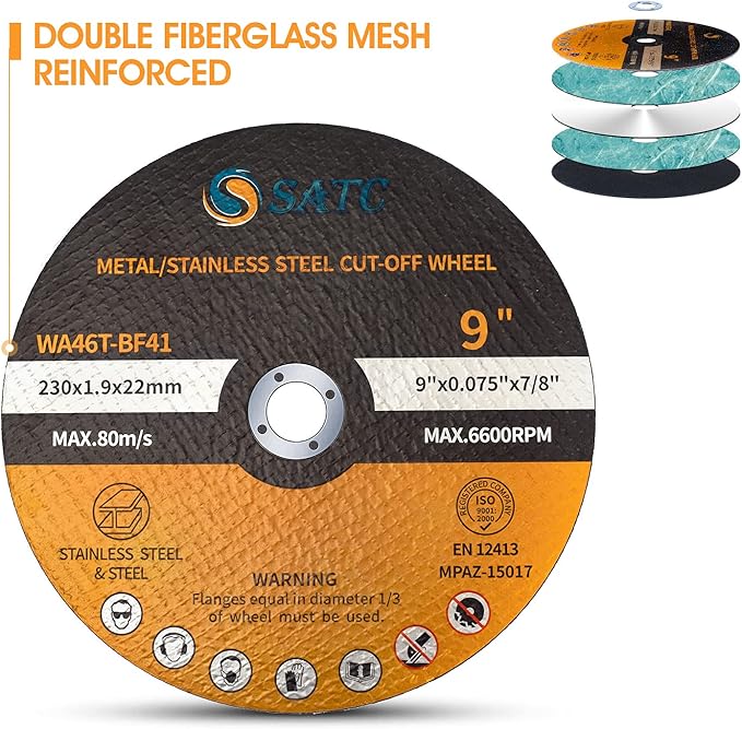 S SATC Die Grinder Cut Off Wheel 9 Inch 25PCS Cut Off Wheels Fit Angle Grinder Air Tool 9” x .075” x 7/8”