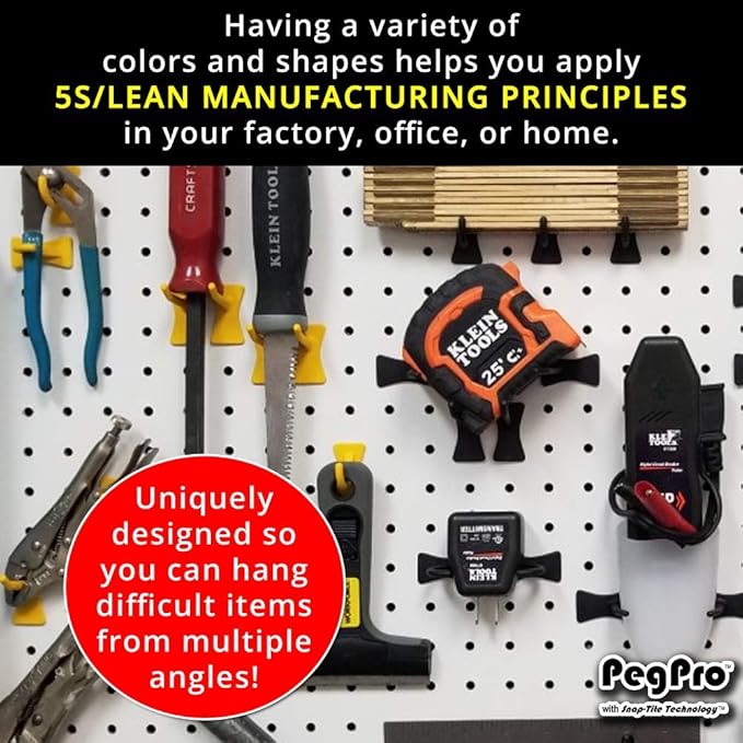 PegPro® J Hooks Kit for Standard “Wood Fiber” pegboard – Durable Plastic Pegboard Hooks - for Garage, Kitchen, Craft Room, and More (J Hook - 24 Pack, Blue)