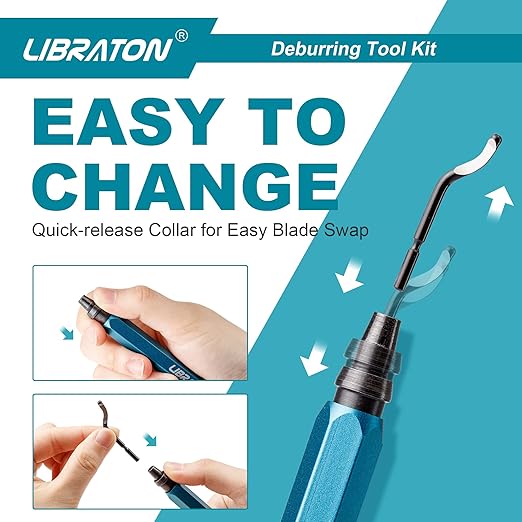 Libraton Deburring Tool with 11 High Speed Steel Blades, 360 Degree Rotary Head Deburring Tool for Metal, Resin, Aluminum, Copper, Plastic, 3D Printing, Wood