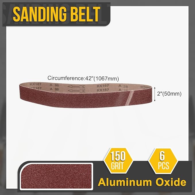 2 x 42 Inch Sanding Belt, 6 Pcs 150 Grit Knife Sharpener Belts Work Sharpening for Belt Sander Knife Carving Tool Metal Working