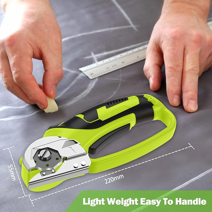 Cordless Electric Scissors, 4V Box Cutter & Cardboard Cutter with Upgrade Blade, LED Light, Safety Lock - Rechargeable Rotary Cutter for Fabric, Leather, Plastic, Crafting, Sewing, Industrial (Green)