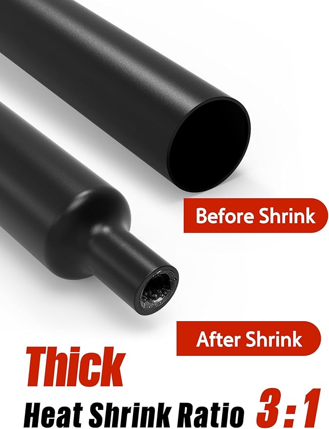 Lsnisni 3:1 Heat Shrink Tubing Ø5/8inch ＆ 3/4inch 20ft, Marine Grade Waterproof, Dual Wall Adhesive Lined, Heat-Shrink Tubing Black (Ø5/8” 20ft)