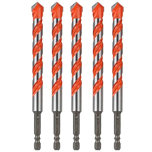 Concrete Carbide Drill Bits Hex Shank Masonry Cement Tile Drill Bit Set for Glass/Brick/Plastic/Cement/Tile 1/2" (5PCS)