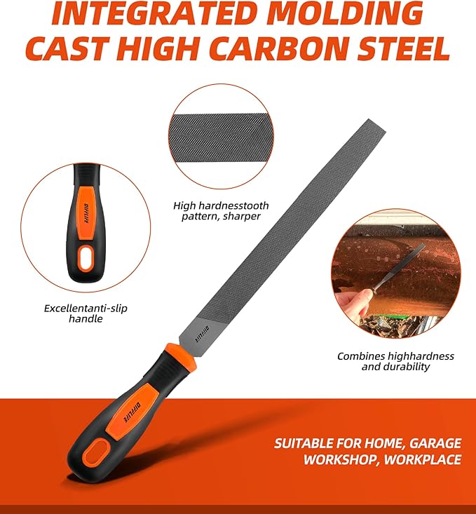8'' File Handles Needle File Set (Carbon Steel 4 Piece-Set), Hardened Alloy Strength Steel - Set Includes Flat,Triangular, Round, and Half-Round File (4-Piece)