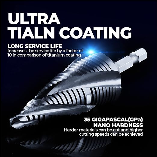 toolant Four Spiral Flute Cobalt Step Drill Bit(Pro), 1/4"-1-1/8" Impact Ready Unibit Step Drill Bit, 1/4" Hex Shank Step Bit for Metal, Stainless Steel, Aluminum, Plastic