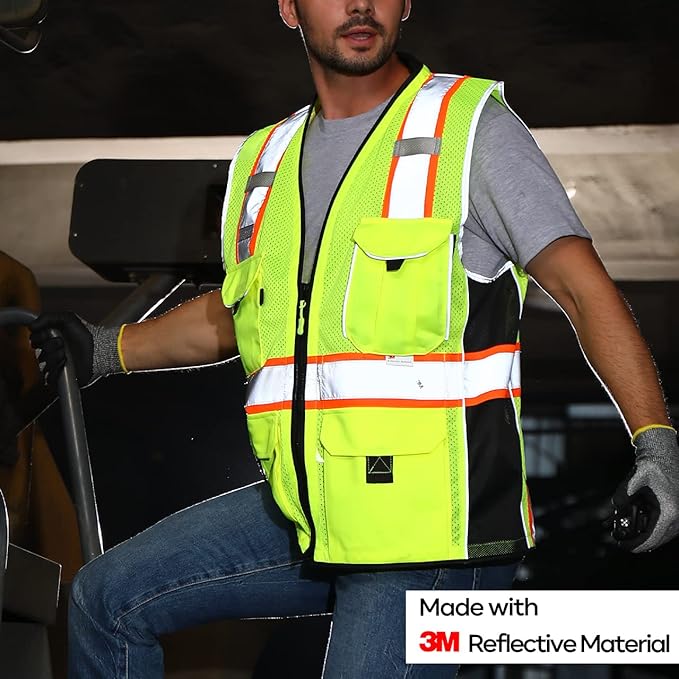 Neopelta Reflective Safety Vest Yellow Mesh, Made with 3M Reflective Tape, Heavy Duty Vest with ID pocket, Padded Neck, Yellow M