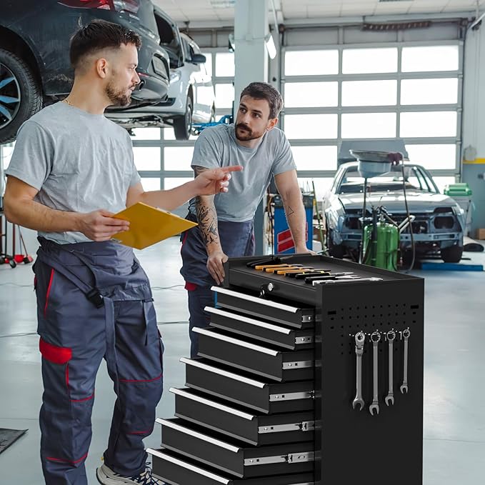 Rolling Tool Chest with Drawers, 7 Drawers Tool Chests & Cabinets, Metal Toolbox with Wheels, Lockable Storage Cabinet, Garage Tool Box with Drawers (Black, 7 Drawers)
