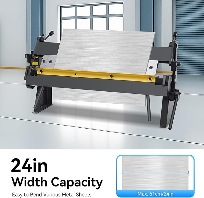 24" Box and Pan Brake, 0-135° Sheet Metal Bending Brake Industrial Precision Pan Metal Hand Brake Desktop with 20Ga Mild Steel Plate Bend for Carbon Steel Aluminum W-2420A
