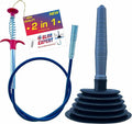 Sink and Toilet Plunger & Hair Clog Remover 34 inch 2 in 1 Kit - Drain Snake and Plunger for Sinks, Kitchens, Toilets, Bathrooms and Showers
