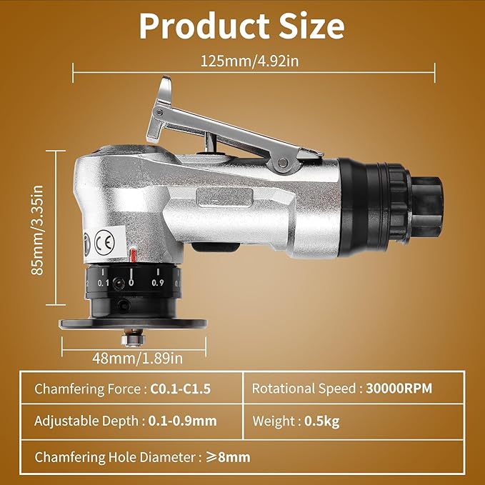2 in 1 Pneumatic Chamfering Tool- Mini Air Chamfer Tool with Multi-Angle Chamfering Kit,45 Arc Corner Deburring Beveling Chamfer Machine for Metal, Acrylic,Woodworking (Silver)