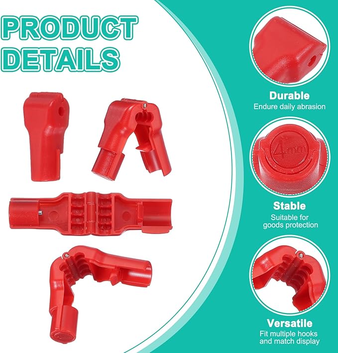 PATIKIL 4 mm Stop Peg Lock, 25 Pcs Pegboard Hooks Anti Sweep Theft Hook Locks Plastic Pegs for Mobile Accessories Shop Clothes Retail Security Display, Red