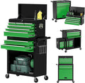 8 Drawer Tools Chest,42.9 inch Tool Cabinet with Universal Lockable Wheels，Organizable Tool Box with Detachable Top Box for Workshop，Blackgreen