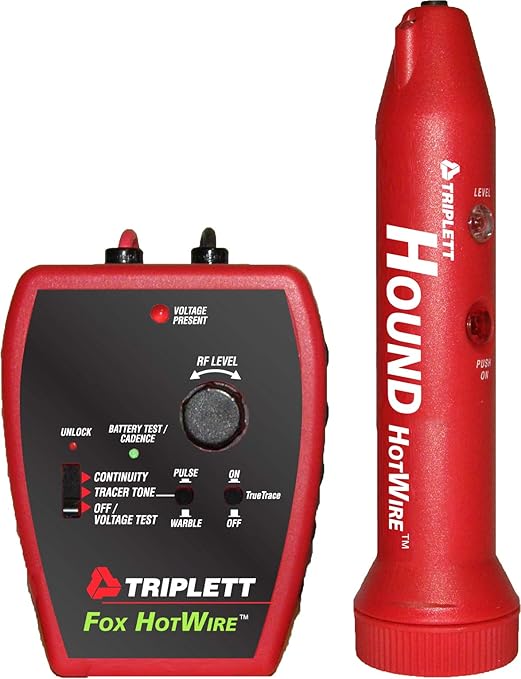Triplett 3388 Fox & Hound HotWire Live Wire Tone and Probe Wire Tracing Kit with Adjustable Sensitivity - Traces Wires from 0 ~ 250 VAC and up to 1000 ft,Black