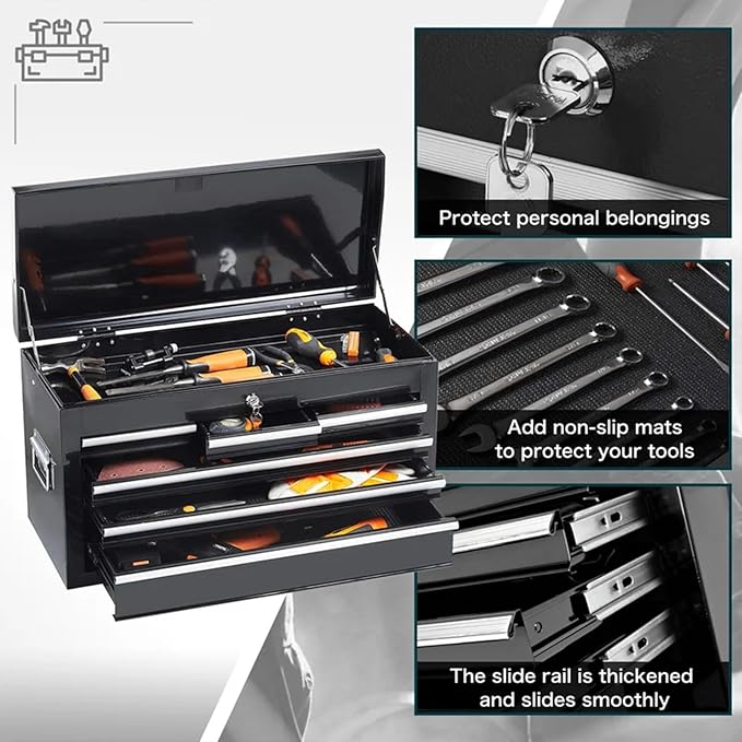 Rolling Tool Chest - 8 Drawers Tool Box Organizer with Lockable Wheels, Sliding Drawers, Detachable Top Tool Box - Tool Storage Cabinet for Garage Workshop, Black