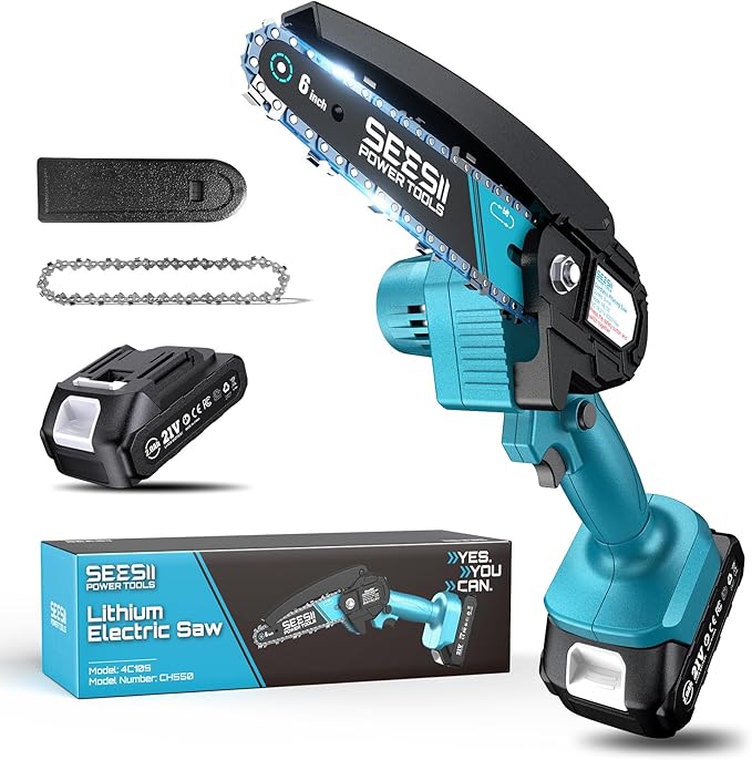 Seesii Mini Chainsaw, 6-inch Mini Chainsaw Cordless, Handheld Electric Power Chain Saw with Battery, for Tree Trimming Wood Cutting,Gifts for Father, Dad, Husband, Men