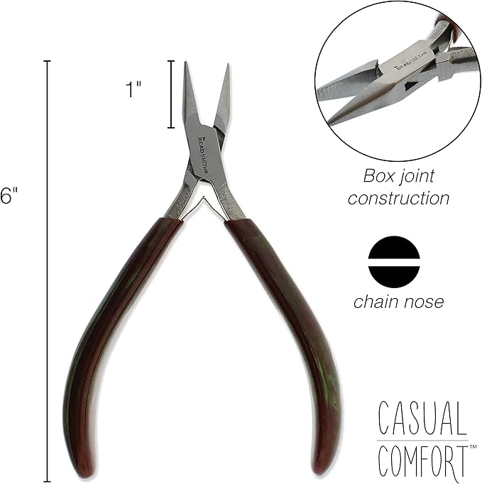 The Beadsmith Casual Comfort Chain Nose Plier - 6 inches (152mm)- Pvc Handle - European Design & Quality, Tool for Jewelry Making