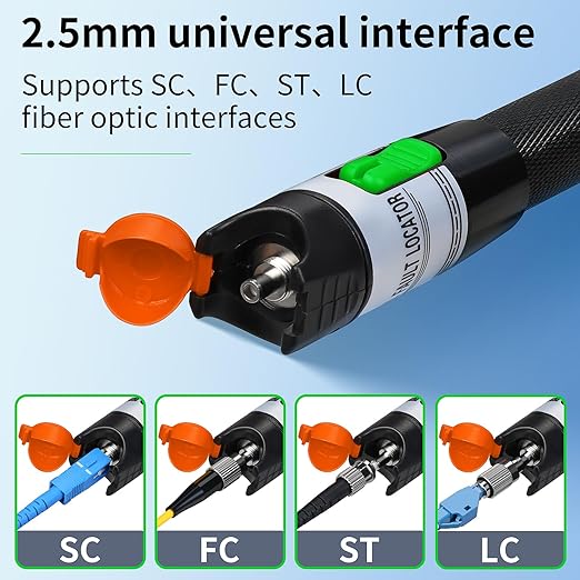 2PCS Rechargeable Visual Fault Locator 30KM Visual Fault Locator VFL Fiber Optic Tester Used for 2.5mm SC/FC/ST 1.25mm LC Interface with 2 Single Mode 9/125um FC-LC adapters Fiber Network Testing Pen