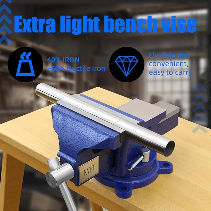 FATO 8 Inch Heavy Duty Bench Vise 8" Home Work Ductile Iron Bench Vise 360°-Degree Swivel Base with Anvil, Utility Combination Pipe Home Vise for Woodworking, Blue