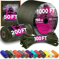 TECEUM 5/32" Paracord Rope 1000 – 1000ft / 200ft / 100ft / 50ft – Tactical Parachute Cord 4mm – 45+ Colors – Nylon String for Survival & Camping Gear – Stripe Cord for Survival – Utility Rope