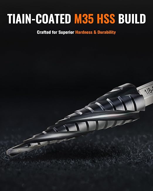 ZELCAN 13 Sizes M35 Cobalt Step Drill Bit, 1/8" to 1/2" Four Spiral Flute Step Drill Bit for Metal, Titanium-Coated HSS Step Bit with 1/4" Hex Shank for Stainless Steel Aluminum Copper Wood Plastic