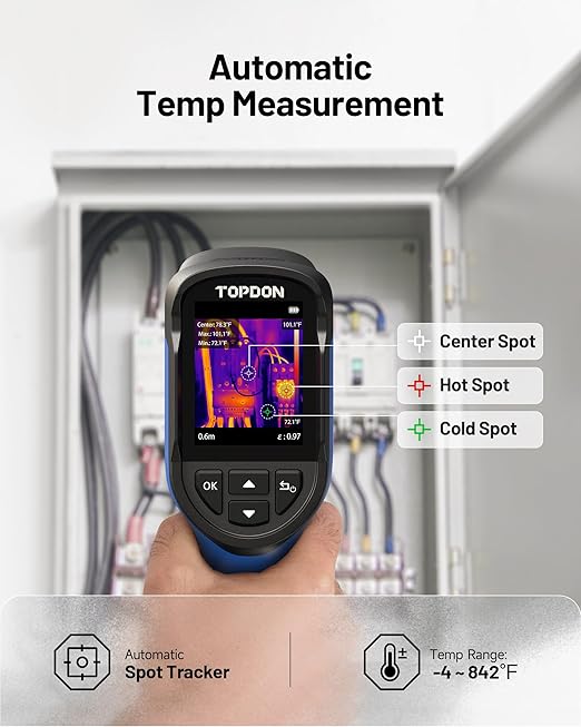 TOPDON TC004 Mini Handheld Thermal Imaging Camera, 240 x 240 TISR Resolution, -4°F to 842°F, 15-Hour Battery Life, 128 x 128 IR Resolution, 25Hz Infrared Camera, High/Low Temp Alerts, Auto Shutdown