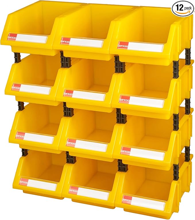 Small Parts Organizer Stacking Heavy Duty Storage Bins(Yellow,Pack of 12)