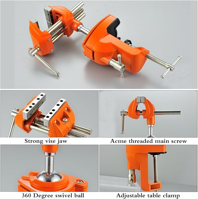 MAXMAN Clamp Bench Vise with Post Universal, Woodworking Vise, 360° Heavy Duty Cast Steel, Table Clamp Vise with Swivel Base for Workbench DIY Projects, Handcraft Creations