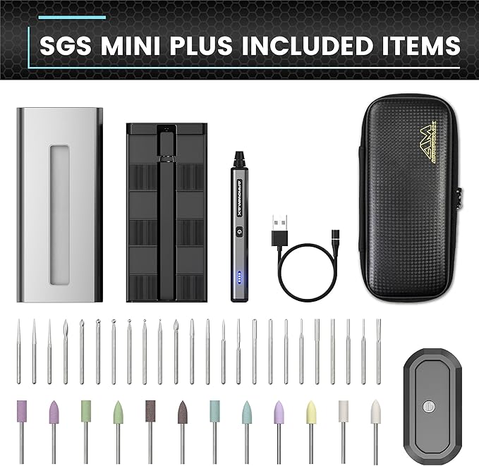 AM ARROWMAX Electric Mini Engraving Pen with 36 Bits, Aluminum Case, APP, Wireless Magnetic Charger, Tool Bag, Cordless Rotary Tool，Engraving Pen for Metal, Wood, Glass and Plastic (SGS Mini Plus)