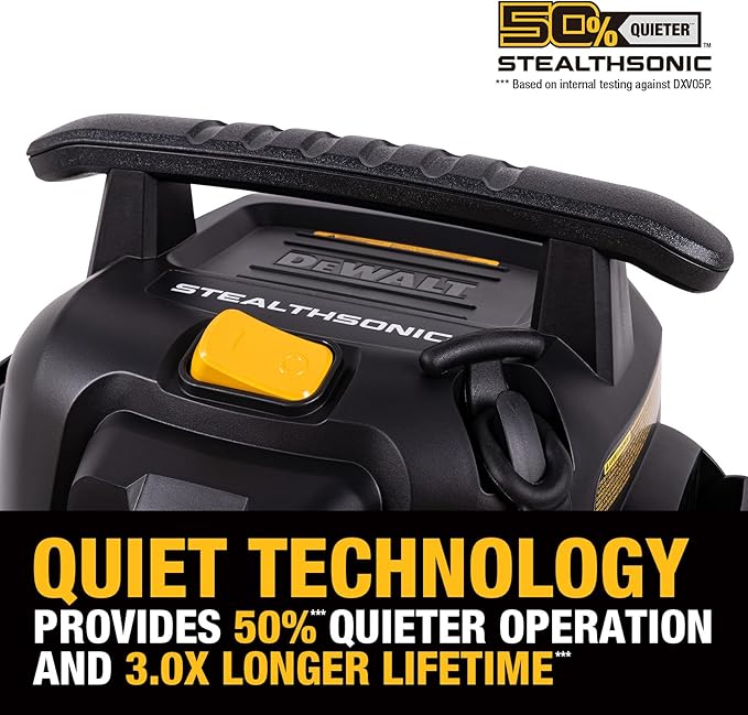 DEWALT 5 Gallon STEALTHSONIC Shop Vacuum Wet and Dry, Powerful Suction & Portable Shop Vac with Attachments, Ultra Quiet Wet Dry Vac for Home, Garage, Car, Workshop, Jobsite, DXV05P-QT, 4 Peak HP