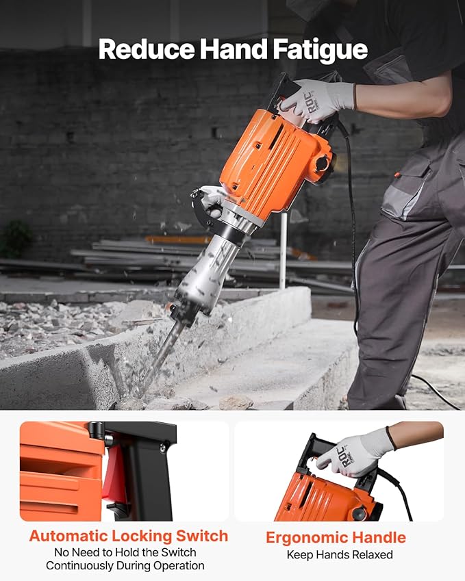 VEVOR Demolition Jack Hammer, MAX 2200W Electric Jackhammer Heavy Duty, 1350 BPM Concrete Breaker 4pcs Chisels Bit Chipping W/Case, Gloves