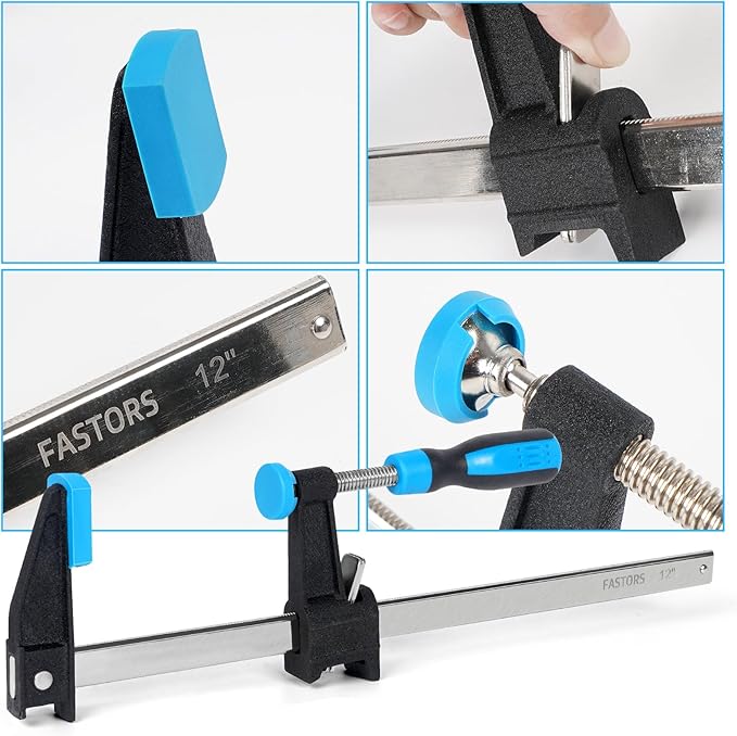Bar Clamps for Woodworking 12 Inch,4 Pack Wood Clamps Adjustable and Release Quickly,Woodworking Clamps Throat Depth 2.5 Inch,Serrated Steel Rail,Bar Clamps Force 600 Lbs