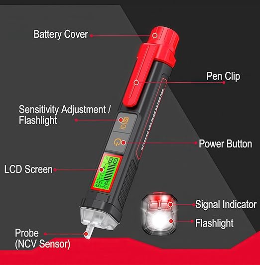 Voltage Tester, Non-Contact Voltage Tester, Dual Range AC 12V/70V-1000V, Signal Percentage, Live/Null Wire Tester, Electrical Tester with LCD Display, Buzzer Alarm, Wire Breakpoint Finder