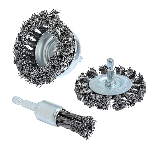 3PCS 3 Inch Knotted Wire Wheel Cup Brush and Twist End Brush Set,1/4" Shank for Drill,Perfect for Rust Removal, Corrosion and Paint