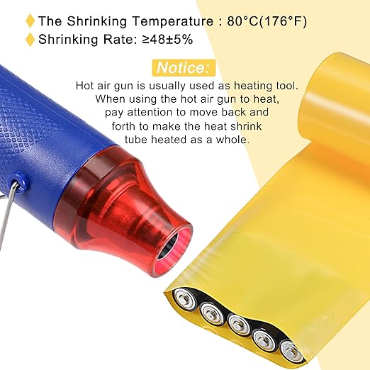 MECCANIXITY Battery Wrap PVC Heat Shrink Tubing 38mm Dia 60mm Flat 10 Feet(3meters) Yellow Good Insulation for Battery Pack