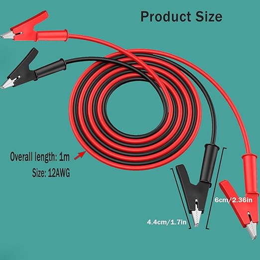 Double Ended Alligator Clip Electrical Test Leads, Alligator Clip to Alligator Clip Heavy Duty Silicone Jumper 12AWG 3.28ft/1m Cable for Multimeter, Electrical Test (Y-Y 12AWG 1m X)