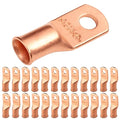 SELTERM 25pcs 2 AWG 1/4" Stud Battery Lugs, Ring Terminals, Heavy Duty Copper Wire Lugs, Battery Cable Ends, 2 Gauge Ring Terminal Connectors, UL Bare Copper Eyelets Electrical Battery Cable Lugs