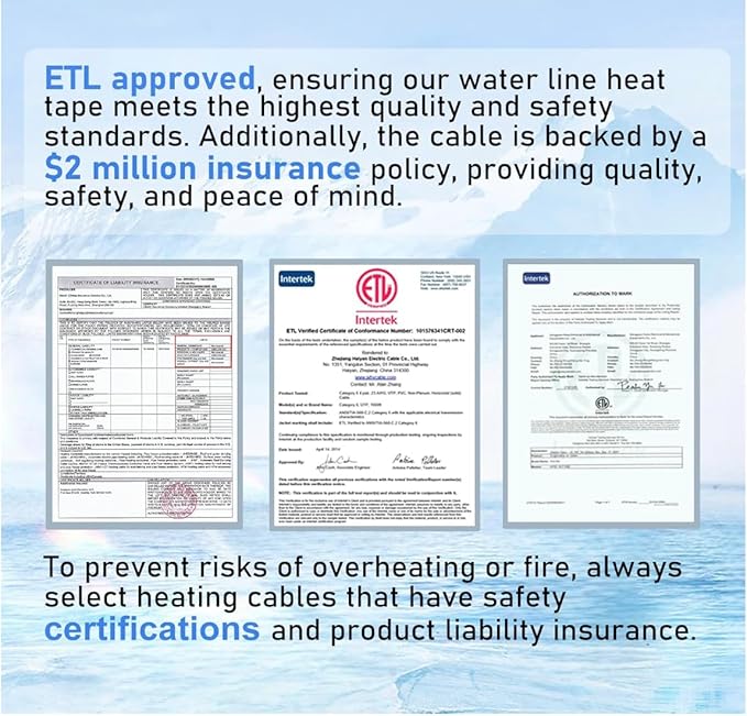 HEATIT 8JHSF1 18ft Roof and Gutters Heating Cable for Heat Tracing and Ice Dam Prevention, Roof Snow Melting De-icing with 10ft Lighted Plug, Heat Tape for Pipes, ETL Listed 8W/ft 120V
